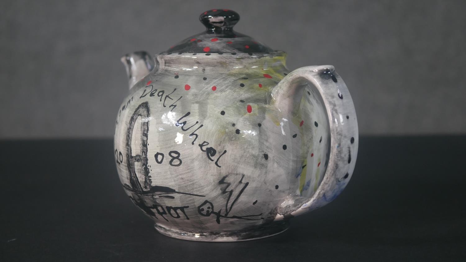 STOT21stCplanB (Harry Adams), 20th Century, Millennium Death Wheel teapot, glazed and hand painted - Image 4 of 13