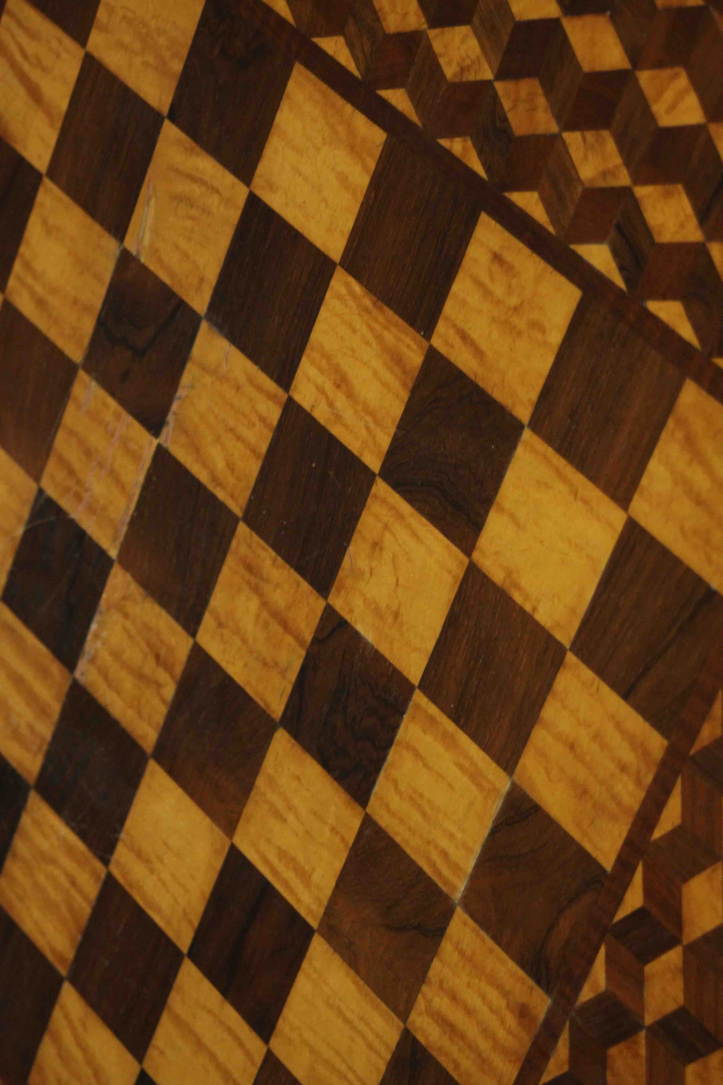 A mid Victorian rosewood and satinwood chessboard inlaid occasional table on spiral twist support - Image 4 of 5