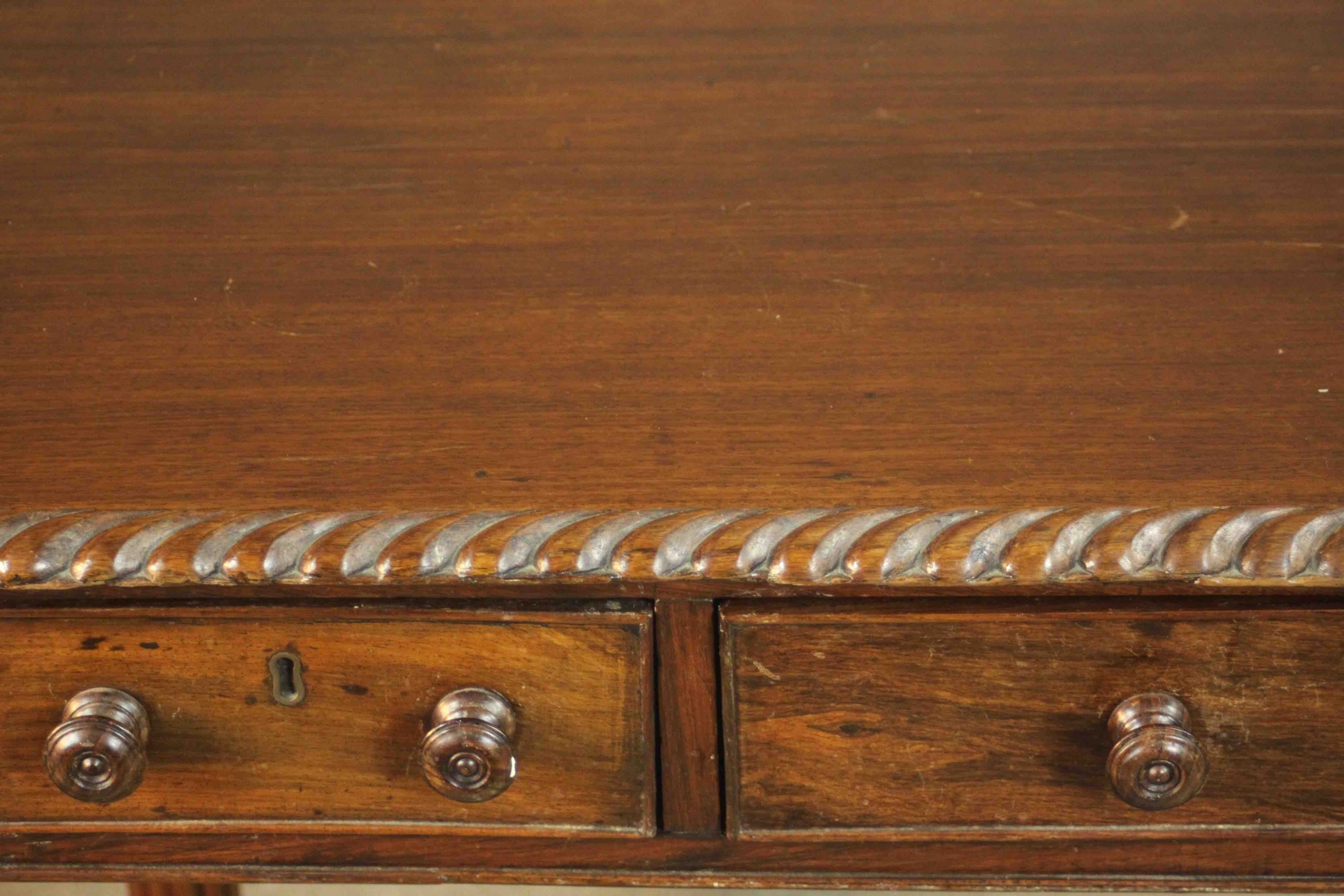 A George III Anglo-Indian side table, the rectangular top with a gadrooned edge, over three short - Image 3 of 13
