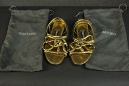 A pair of as new Tom Ford gold python leather coiled snake design sandals, size 5 1/2 (39) with