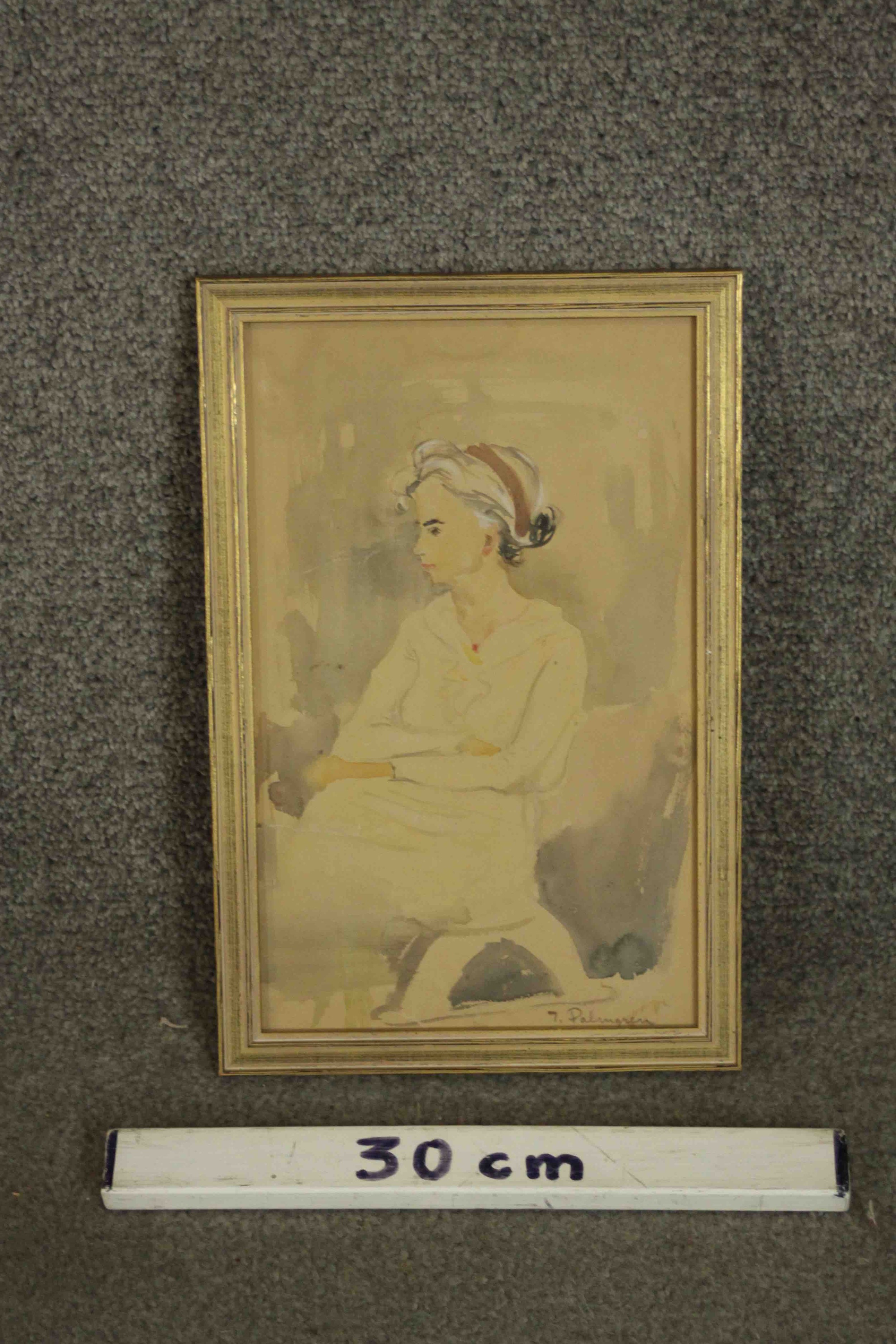 Inga Plamgren, watercolour of a woman, signed. H.24 W.22cm. - Image 2 of 4