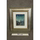 Attributed to Inga Palmgren, watercolour on paper, night time city scene, unsigned. H.43 W.37cm.