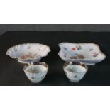 Two 19th century Dresden hand painted porcelain dishes with floral design along with a pair of