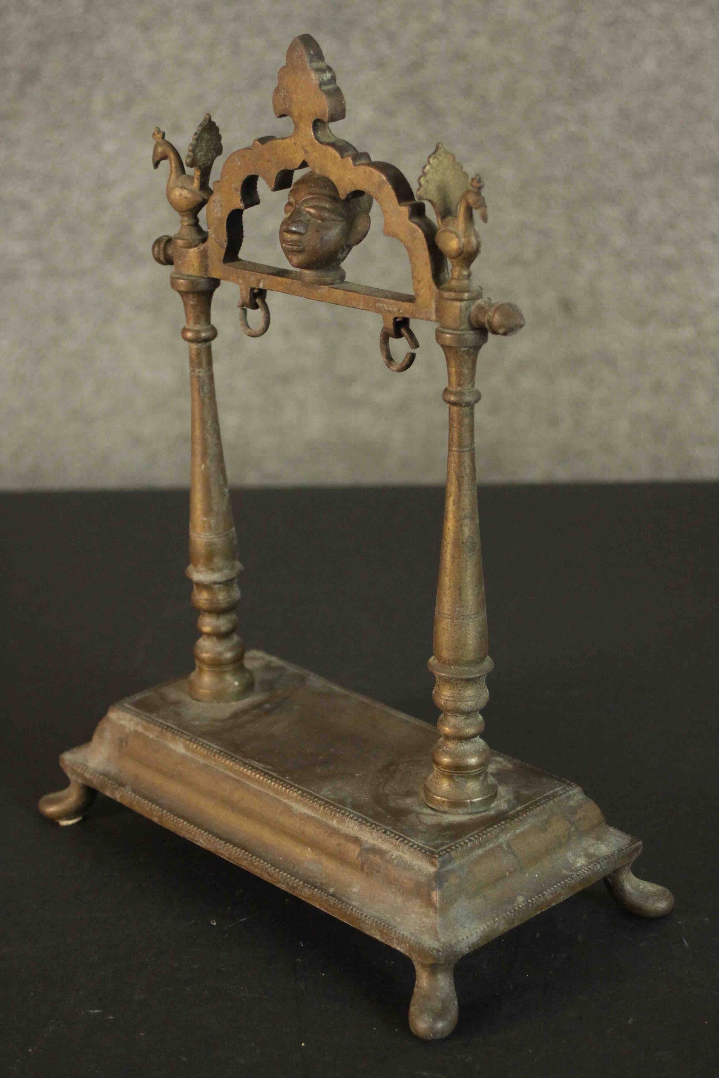 A 19th century Indian bronze frame for a gong. H.28 W.21 D.11cm. - Image 4 of 6