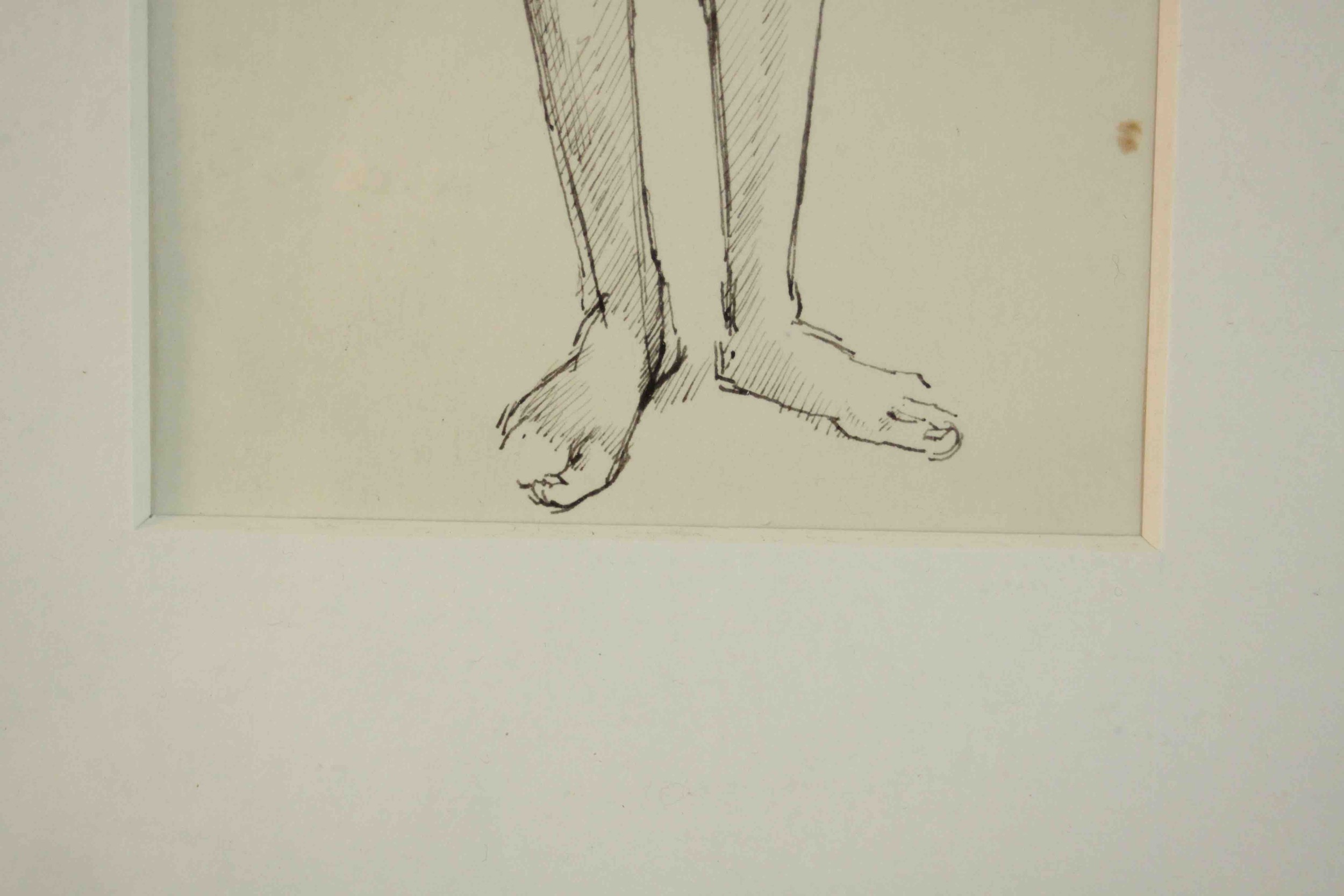 A framed and glazed pen and ink sketch of a female nude, unsigned. H.42 W.31cm. - Image 4 of 5
