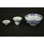 A collection of Chinese 19th century blue and white porcelain. A prunus blossom design bowl with