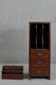 A Victorian and later walnut music cabinet, with two dividers over three drawers, together with a
