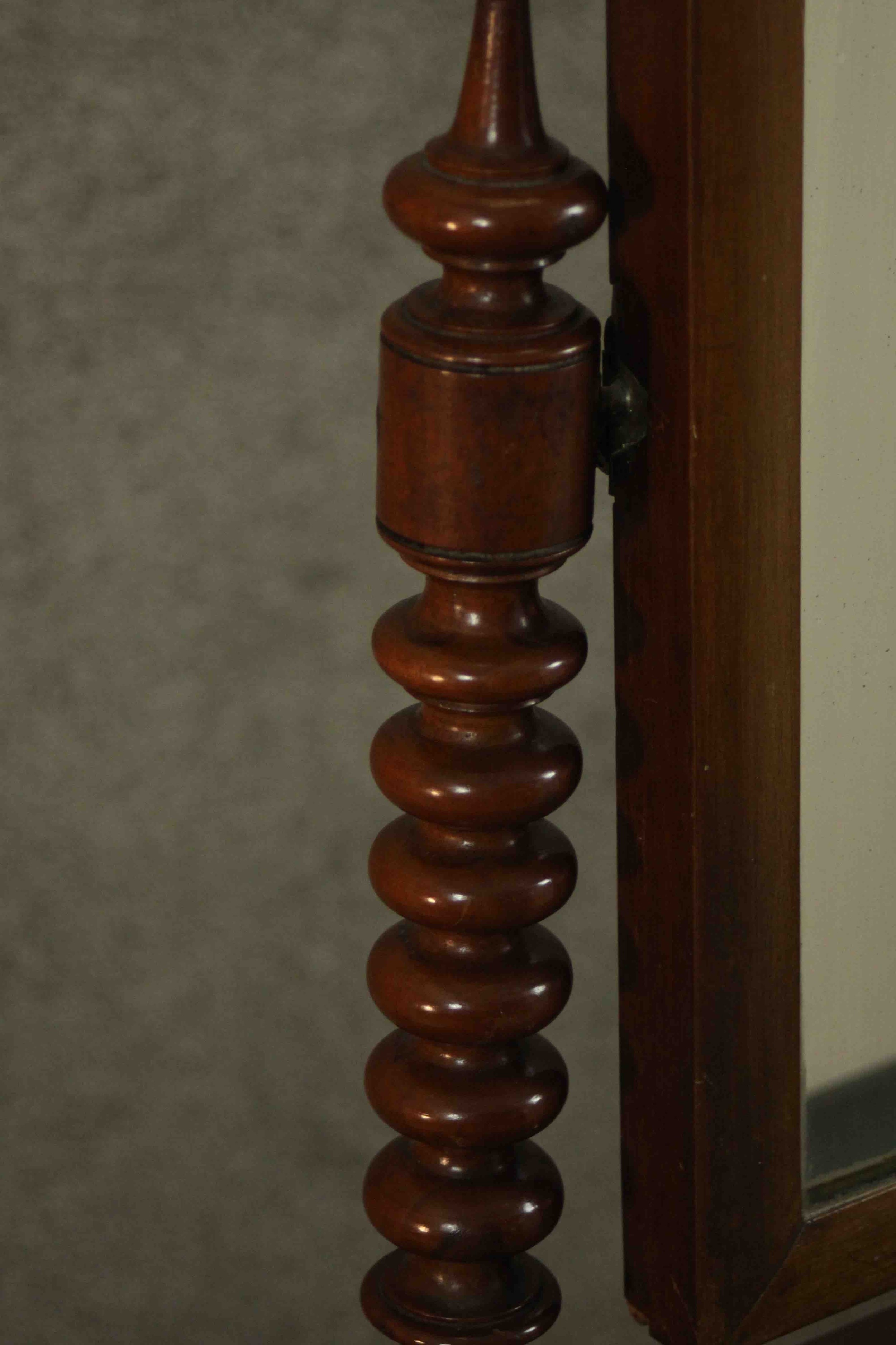 A Victorian walnut dressing table or toilet mirror, of rounded arch form supported by bobbin - Image 5 of 6
