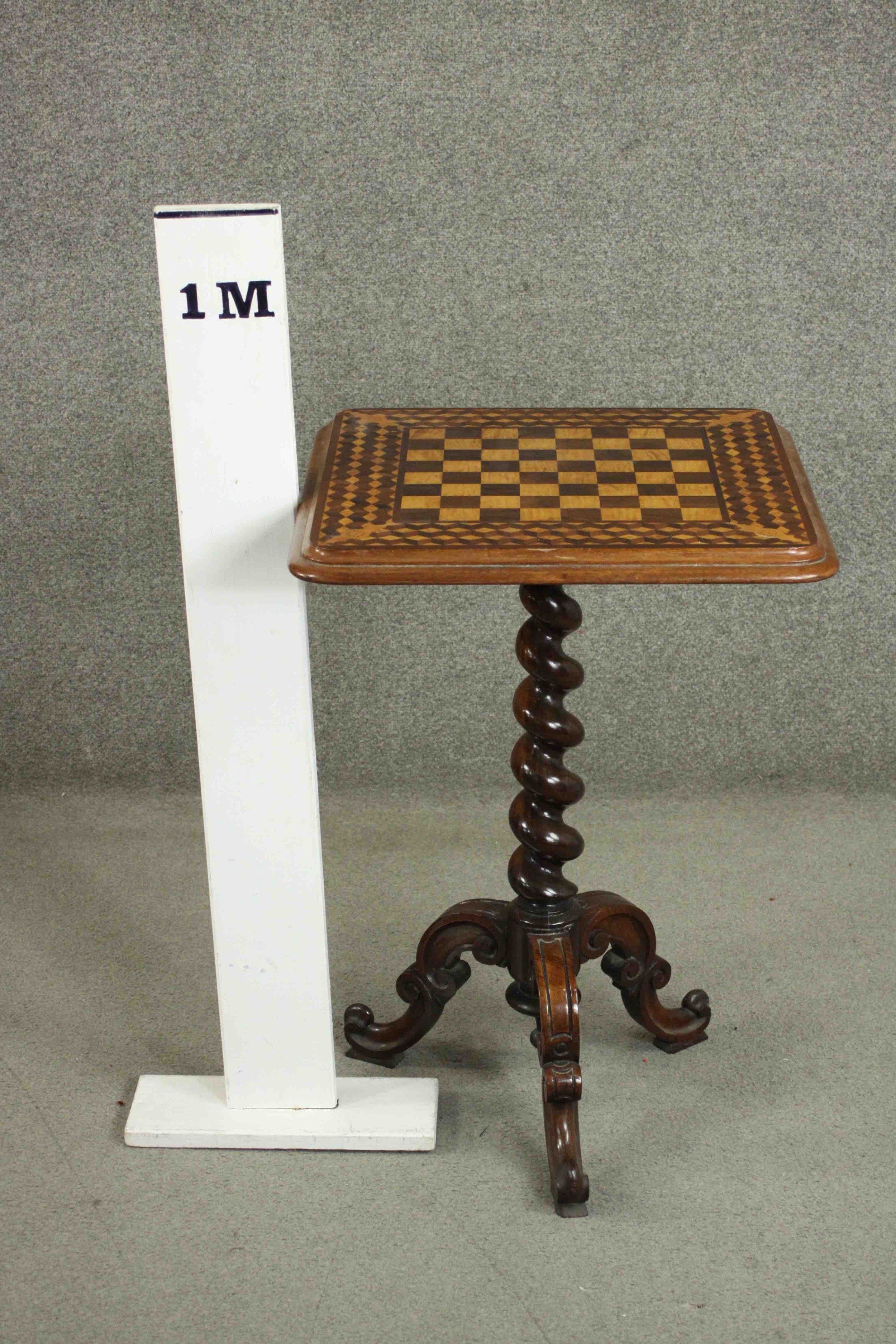 A mid Victorian rosewood and satinwood chessboard inlaid occasional table on spiral twist support - Image 2 of 5