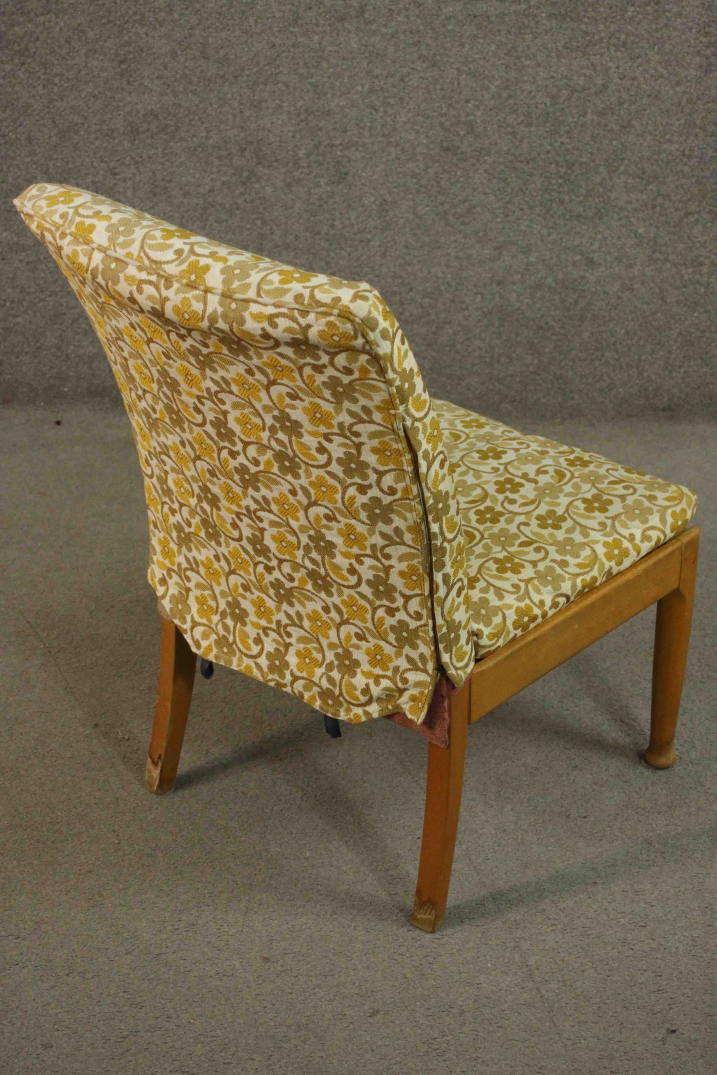 A mid 20th century teak Parker Knoll bedroom chair, upholstered in pink fabric, with a patterned - Image 5 of 11