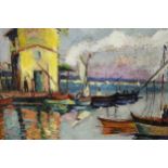 Early to mid 20th century school, Harbour Scene with Sailing Boats, oil on canvas. H.37 W.48cm.
