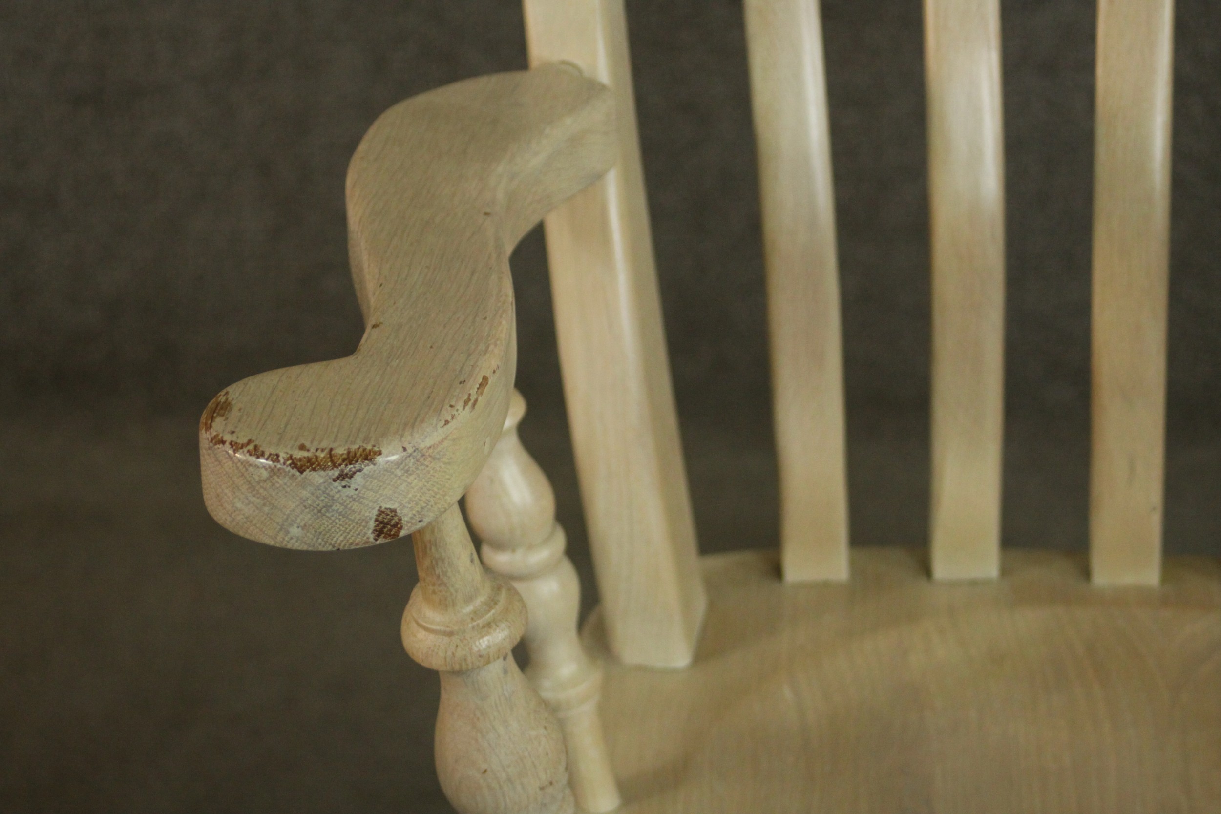 A pair of late 20th century oak Windsor carver chairs, with a comb back above a shaped seat on - Image 10 of 10