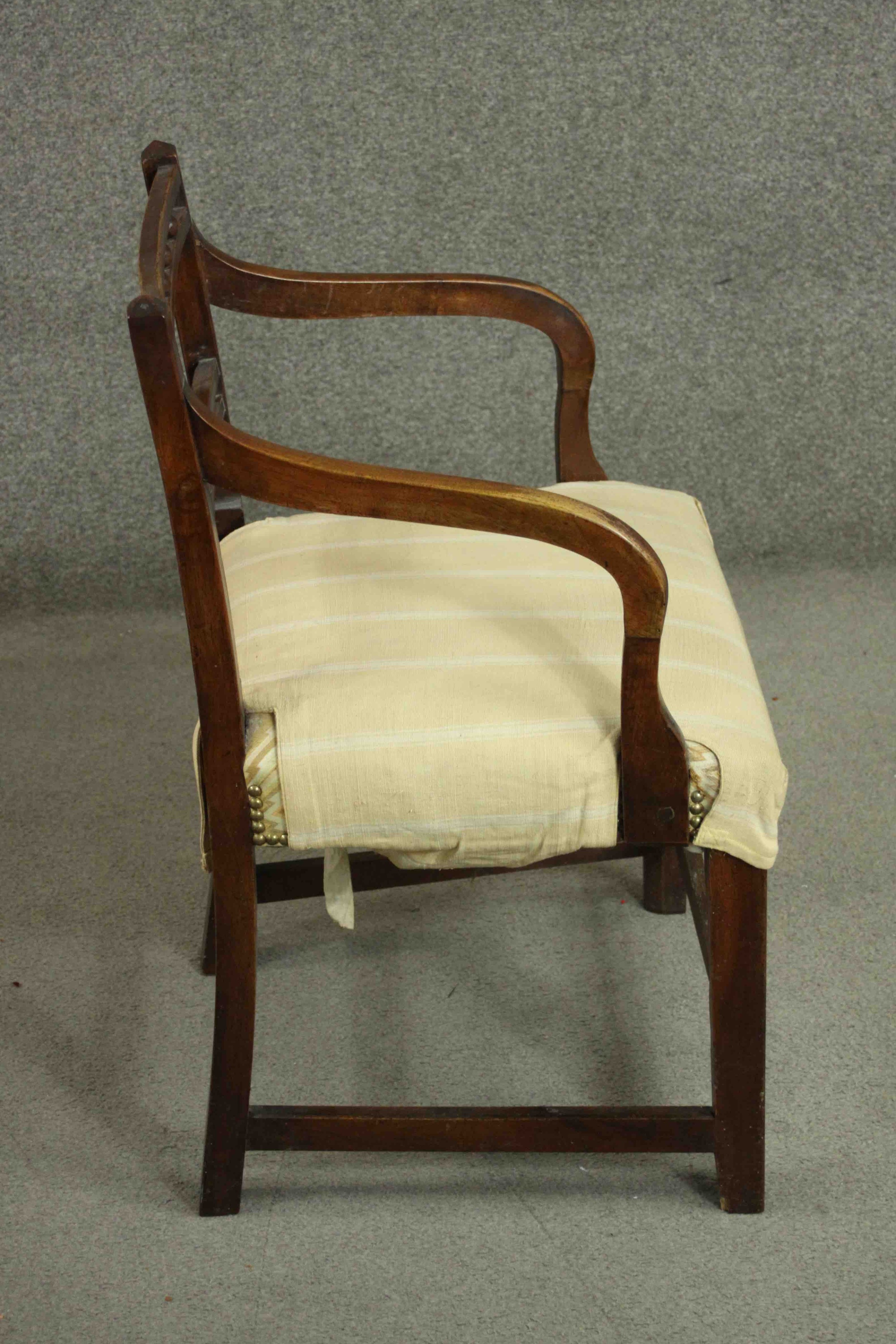 A George III mahogany open armchair, the horizontal bars to the back separated by balls, over a - Image 3 of 6