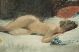 Antoine Calbet (French 1960-1944), Sleeping Female Nude, pastel, signed in pencil lower right. H.