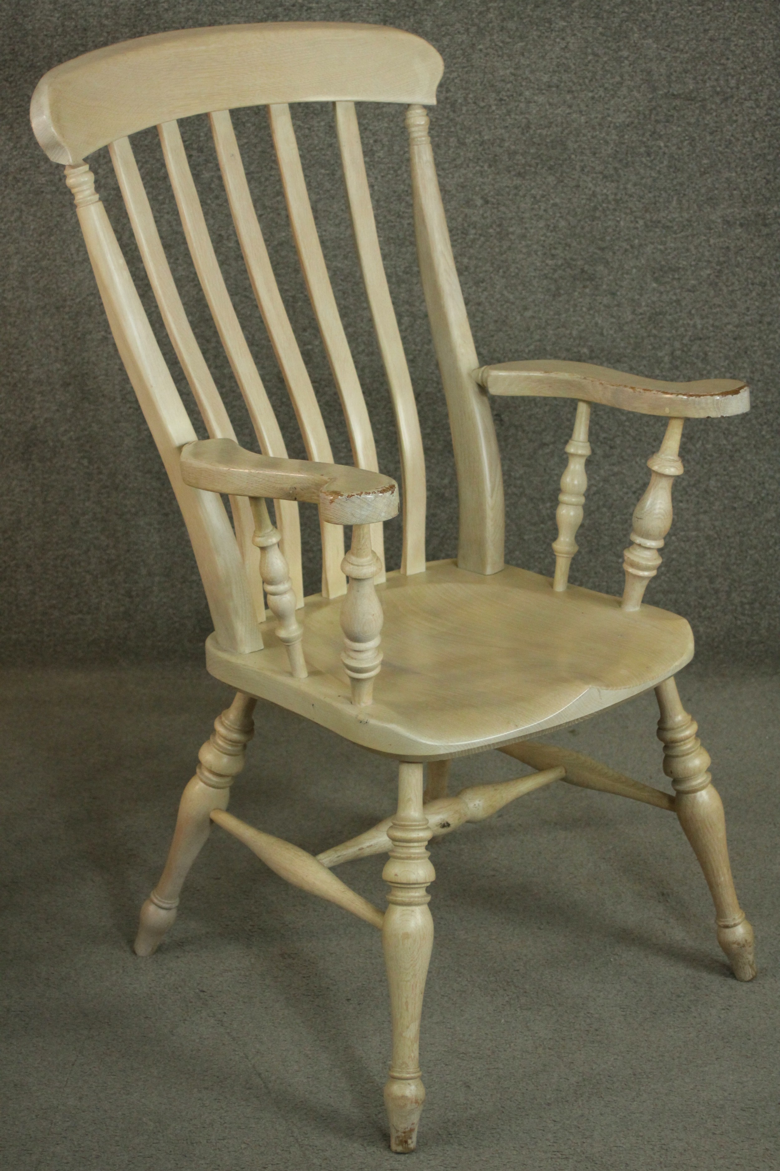 A pair of late 20th century oak Windsor carver chairs, with a comb back above a shaped seat on - Image 4 of 10