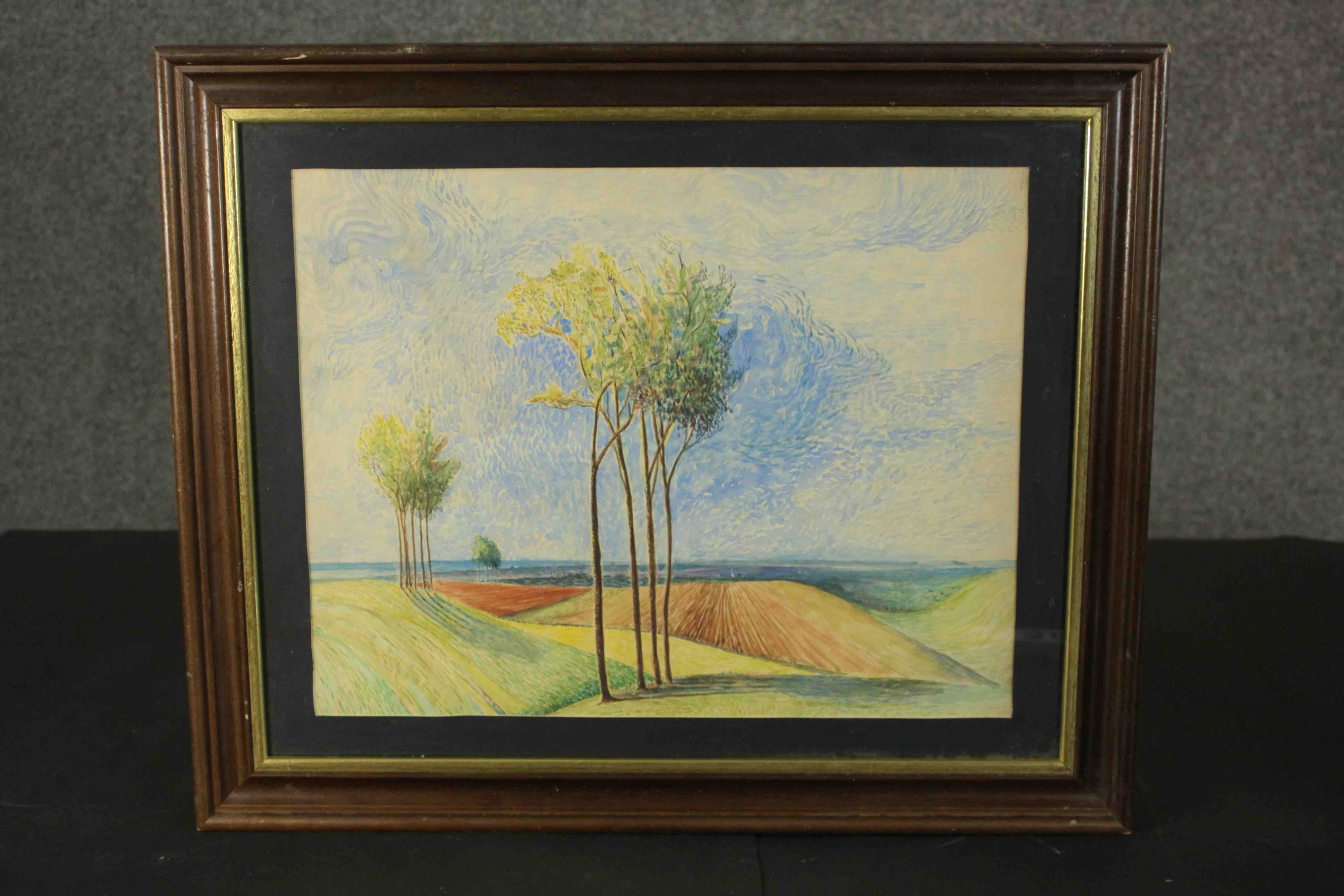 Impressionist school, Trees in a Landscape, watercolour. H.49 W.59cm. - Image 2 of 7