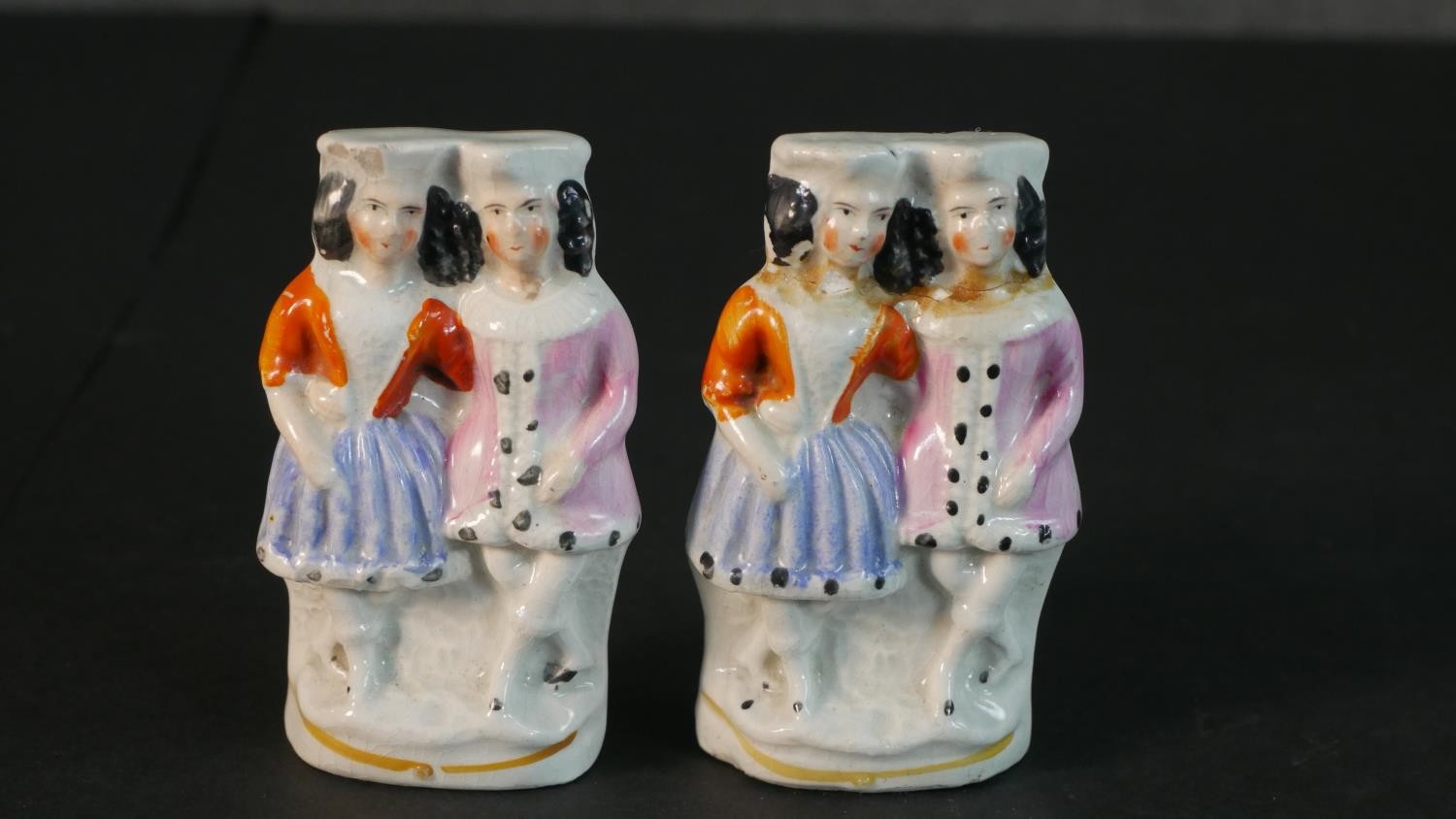 A collection of 19th century Staffordshire pottery figures. A pair of flat back figures of a - Image 8 of 10