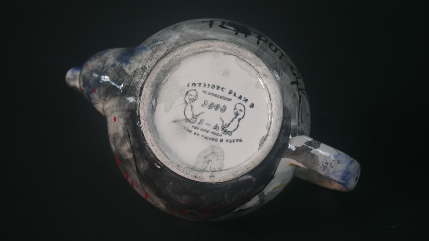 STOT21stCplanB (Harry Adams), 20th Century, Millennium Death Wheel teapot, glazed and hand painted - Image 12 of 13