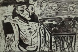 Billy Childish (b.1959), woodcut print on tracing paper, Billy and Dolli, 1984. First ever woodcut