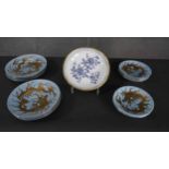 A hand painted gilded dragon part Japanese tea set of five saucers (one damaged) and six side plates