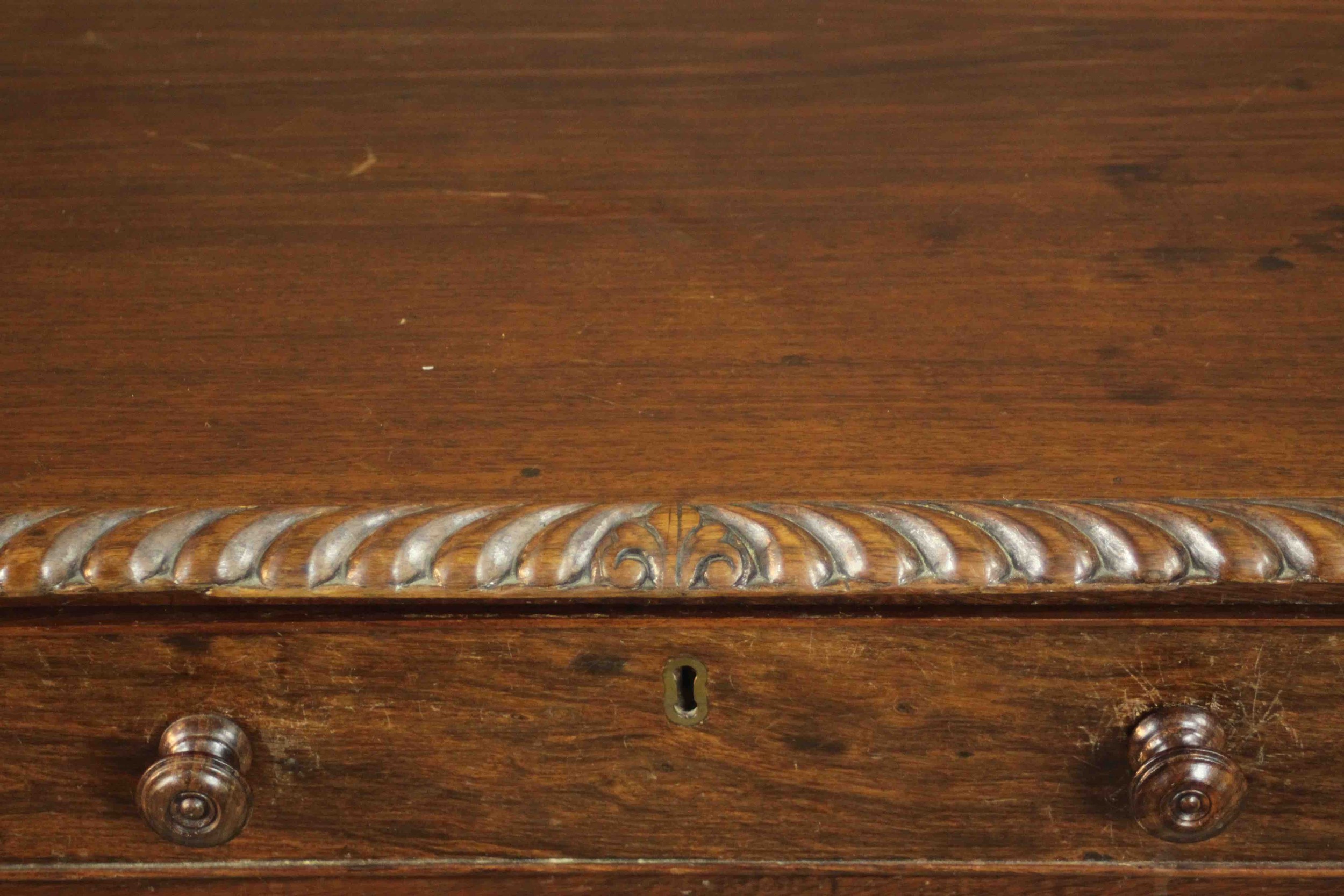 A George III Anglo-Indian side table, the rectangular top with a gadrooned edge, over three short - Image 11 of 13