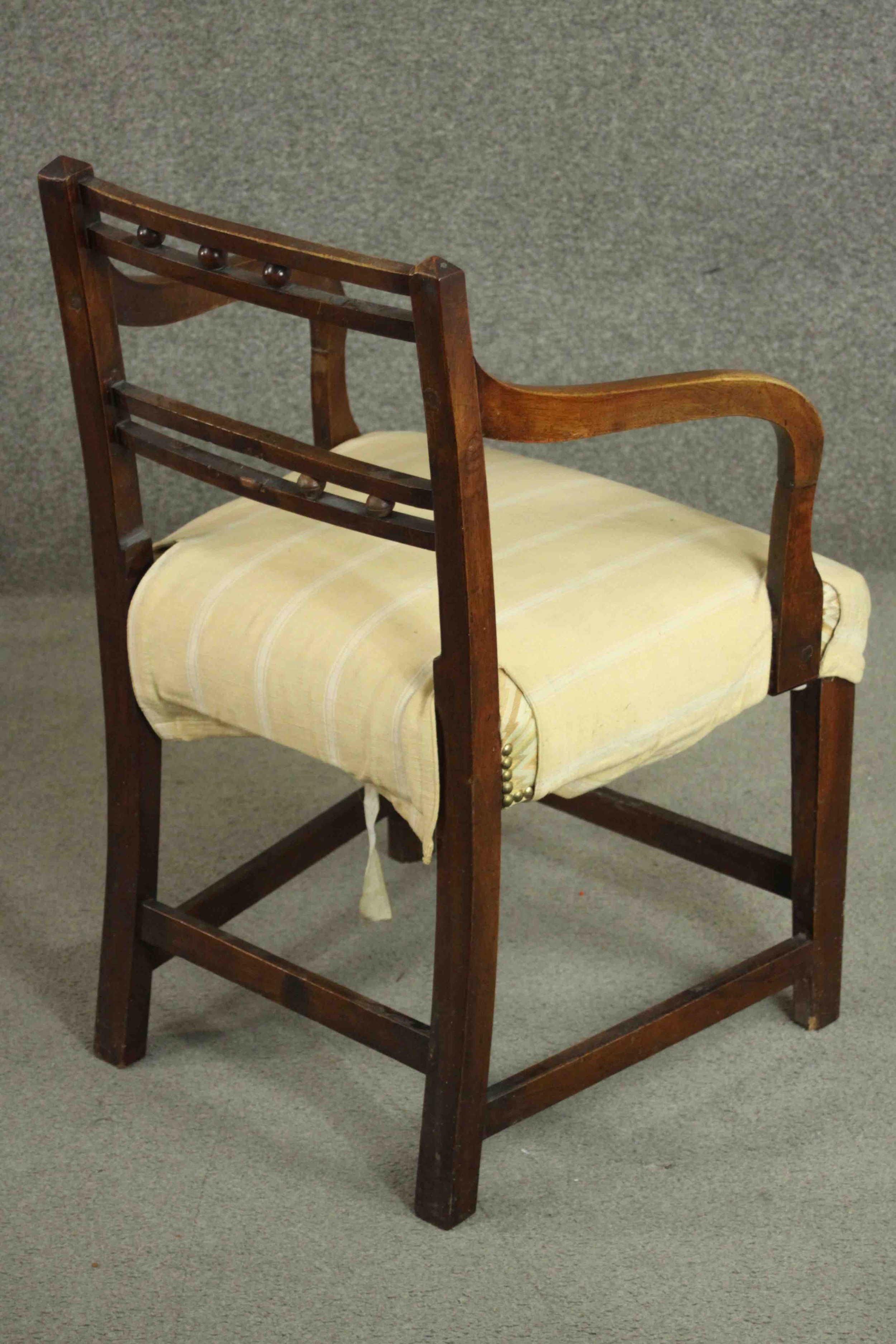 A George III mahogany open armchair, the horizontal bars to the back separated by balls, over a - Image 4 of 6