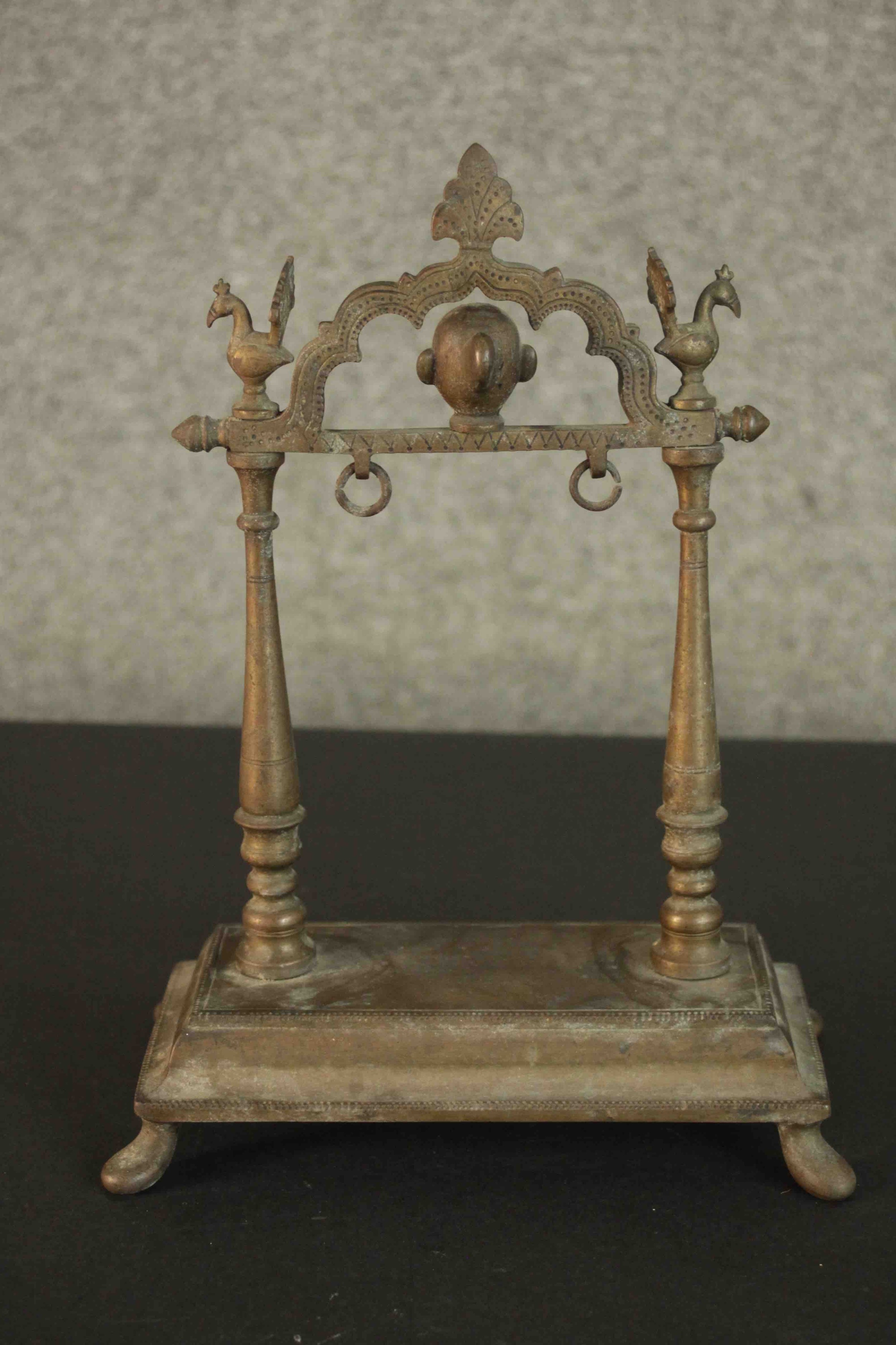 A 19th century Indian bronze frame for a gong. H.28 W.21 D.11cm. - Image 2 of 6