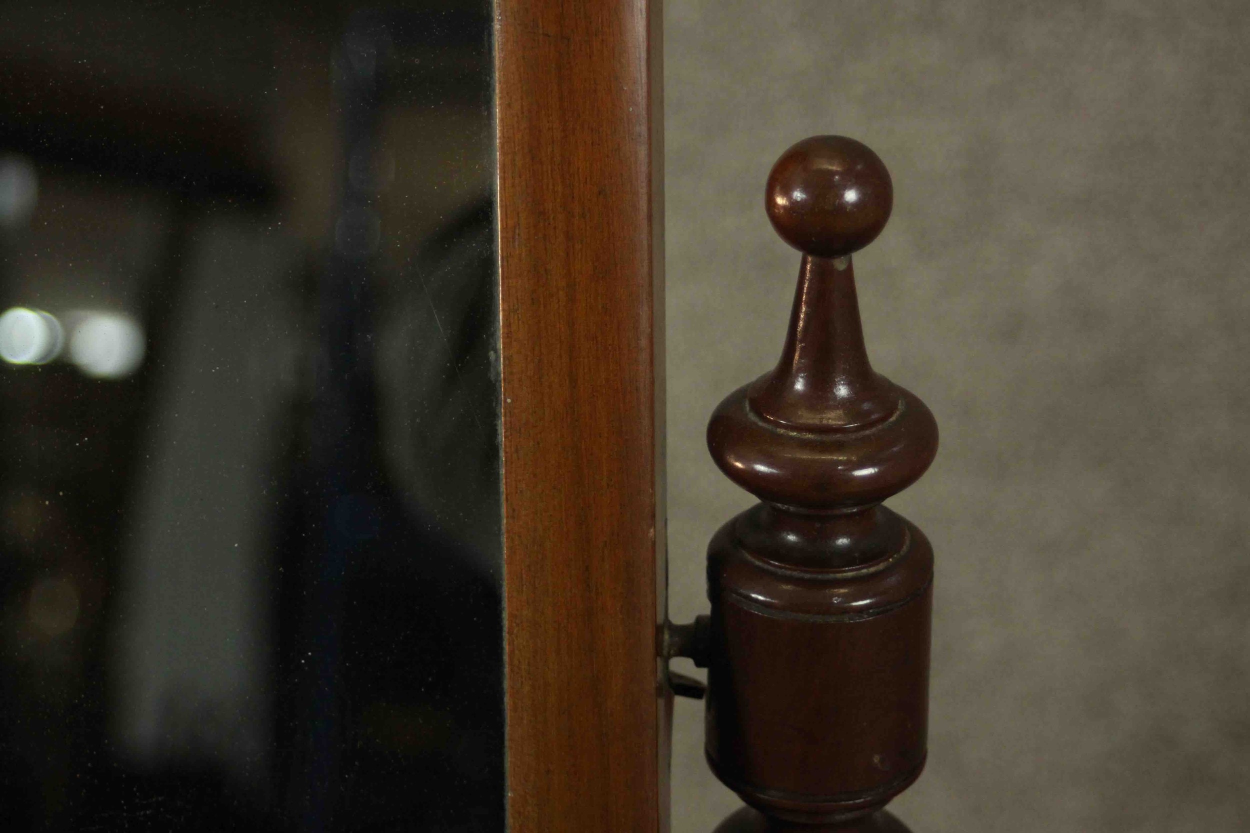 A Victorian walnut dressing table or toilet mirror, of rounded arch form supported by bobbin - Image 6 of 6