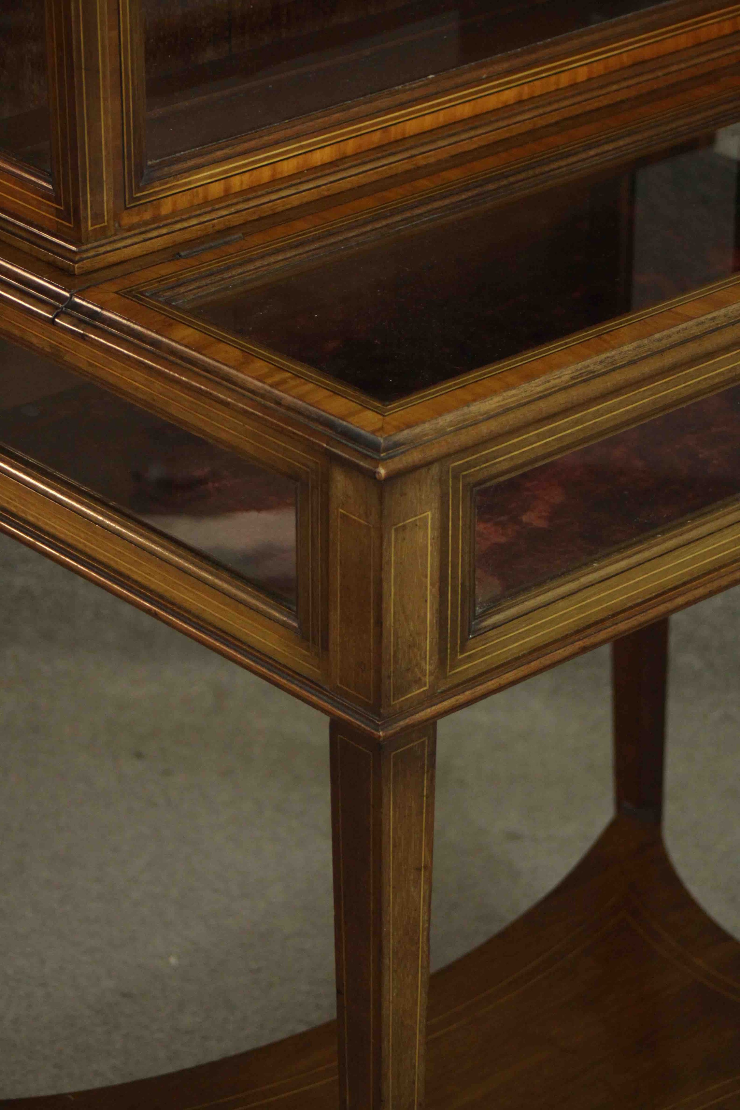 An Edwardian Sheraton revival display cabinet, crossbanded with satinwood and line inlaid, the upper - Image 5 of 9