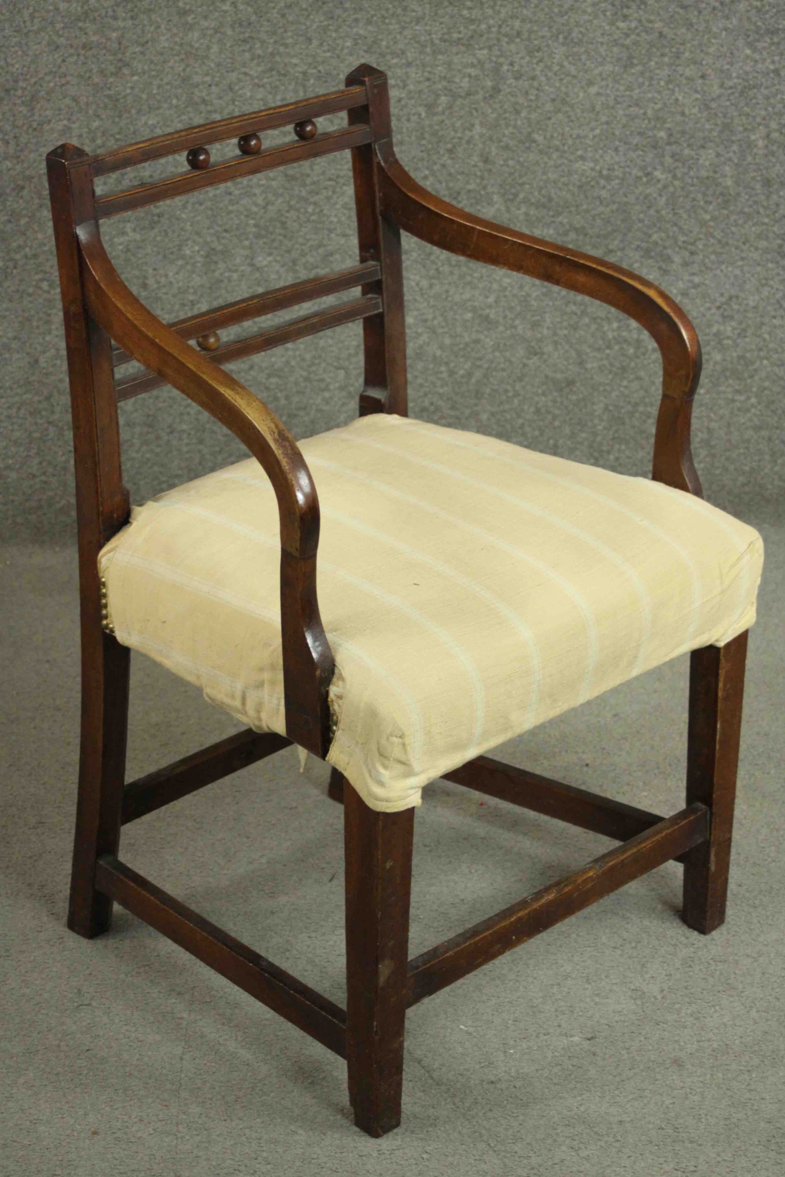 A George III mahogany open armchair, the horizontal bars to the back separated by balls, over a - Image 2 of 6