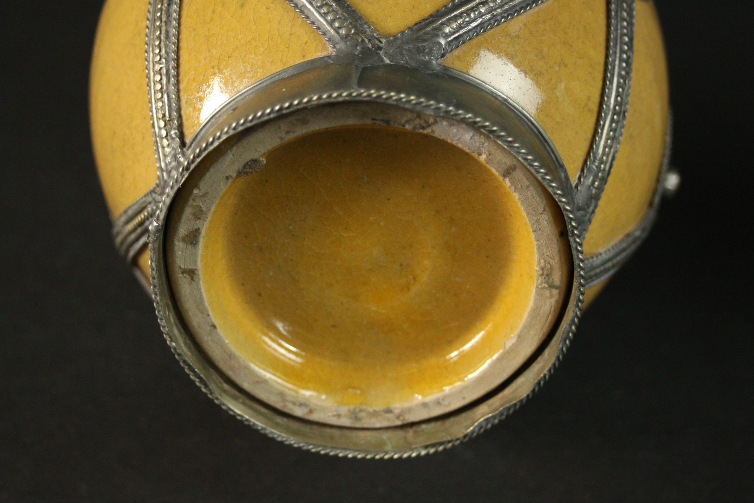 A Korean 99% silver and cloisonné enamel vine design vase along with a Moroccan ceramic vase. - Image 4 of 7