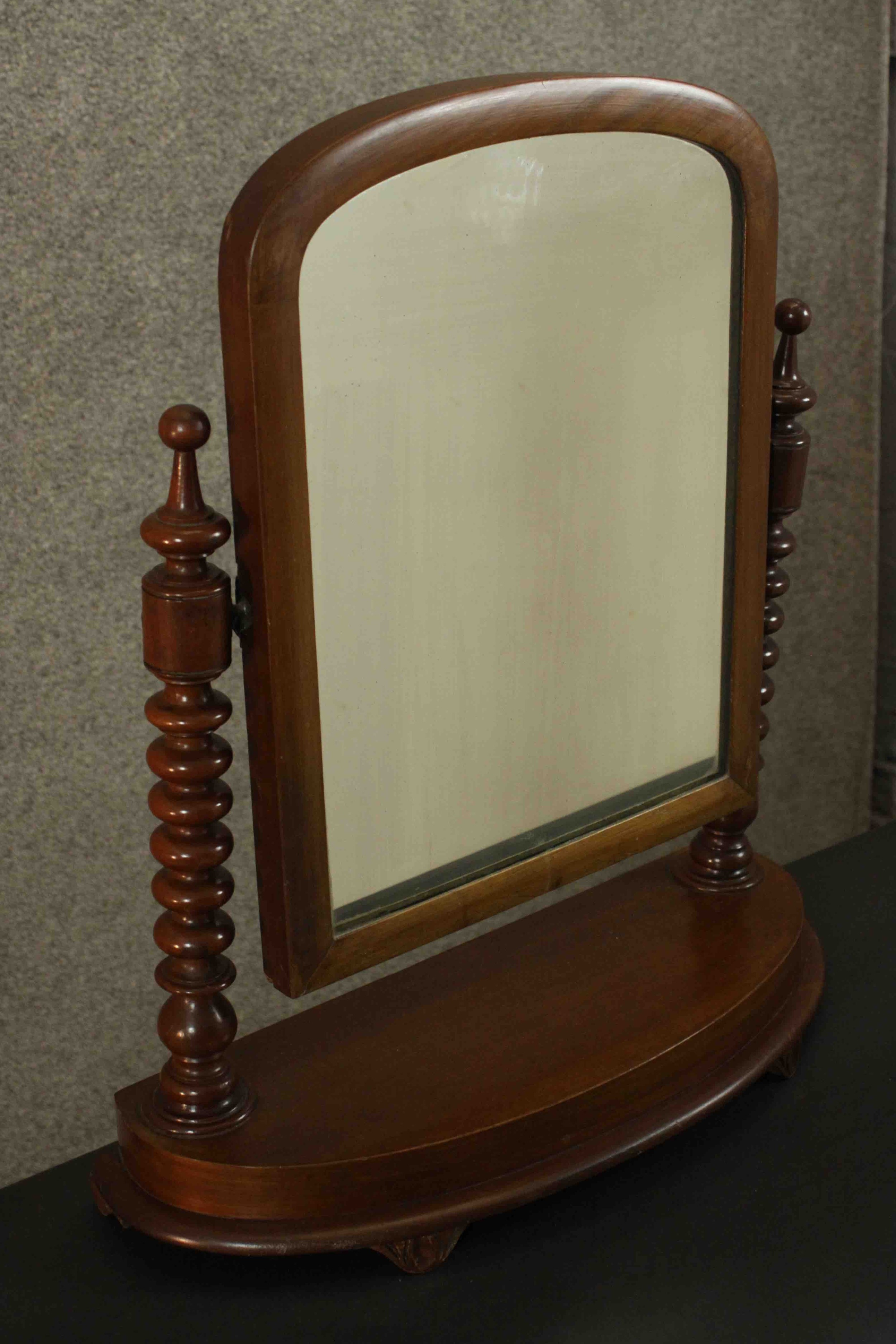A Victorian walnut dressing table or toilet mirror, of rounded arch form supported by bobbin - Image 3 of 6