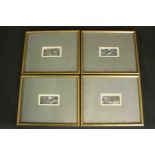 A set of four framed and glazed woodblock prints of various scenes, unsigned. H.21 W.25cm. (each)