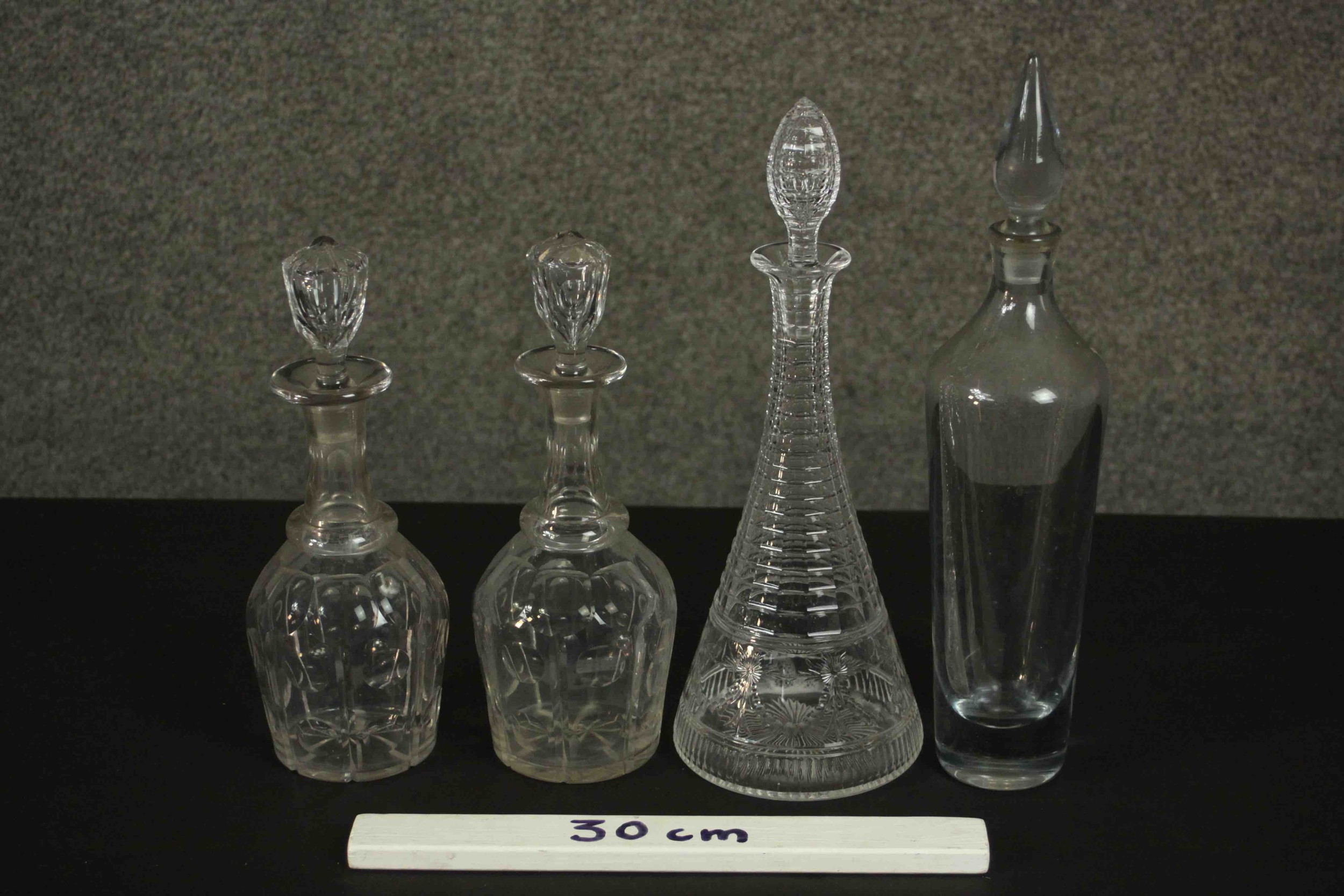 A pair of 19th century hand cut crystal decanters along with a 19th century decanter with slender - Image 2 of 5