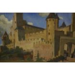 Archibald Elliot Haswell-Miller (1887 - 1979), Carcassonne, oil on board, signed. H.40 W.52cm.