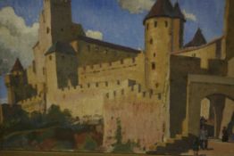 Archibald Elliot Haswell-Miller (1887 - 1979), Carcassonne, oil on board, signed. H.40 W.52cm.