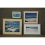 Four framed and glazed prints of coastal scenes. A signed print of Kingsdown II by Clive Metcalfe, a