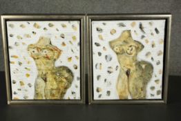 Two framed mixed media art works on canvas of nude torsos, indistinctly signed. H.39 W.34cm. (each)