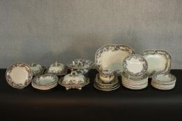 A 19th century Spode's New Fayence pattern dinner set, comprising tureens, a bowl, serving dishes,