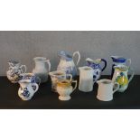 A collection of ten jugs, including a Doulton Lambeth tobacco jug. H.26cm (largest)