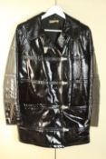 A Fortuna Valentino Milan black patent leather three-quarter length jacket. Label to the interior.