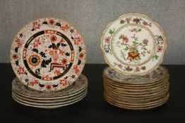 A set of six 19th century hand painted Ironstone plates by Ashworth Brothers of Hanley along with