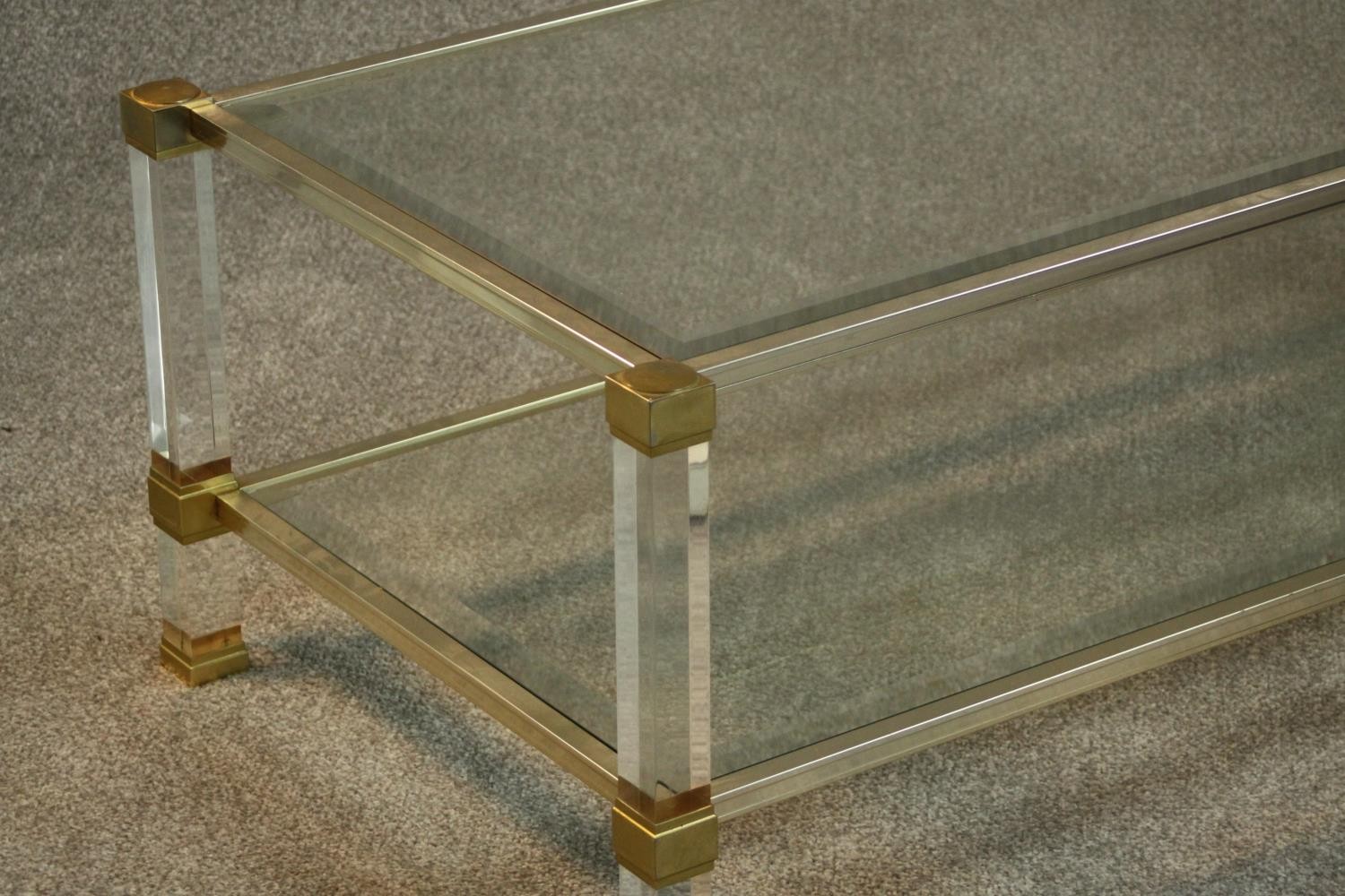 A Pierre Vandel of Paris coffee table in clear perspex, glass and pale brass finish, single under - Image 4 of 8