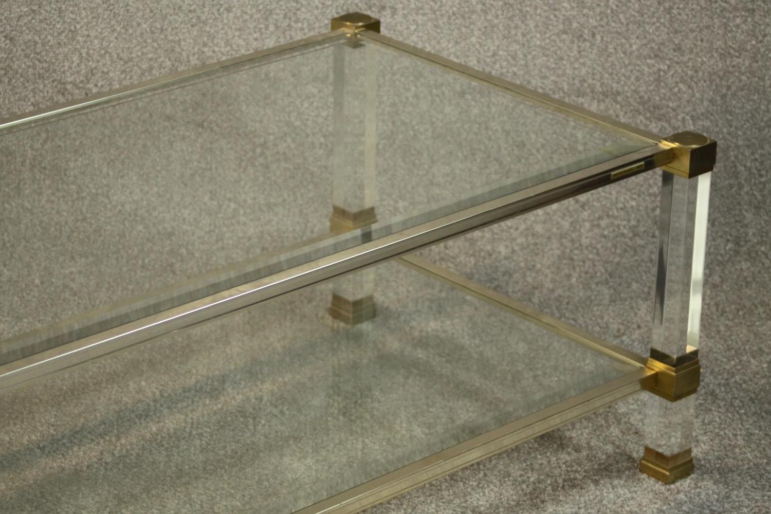 A Pierre Vandel of Paris coffee table in clear perspex, glass and pale brass finish, single under - Image 5 of 8