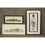 Two framed and glazed watercolours, one of an African tribal woman, indistinctly signed. Denys Le