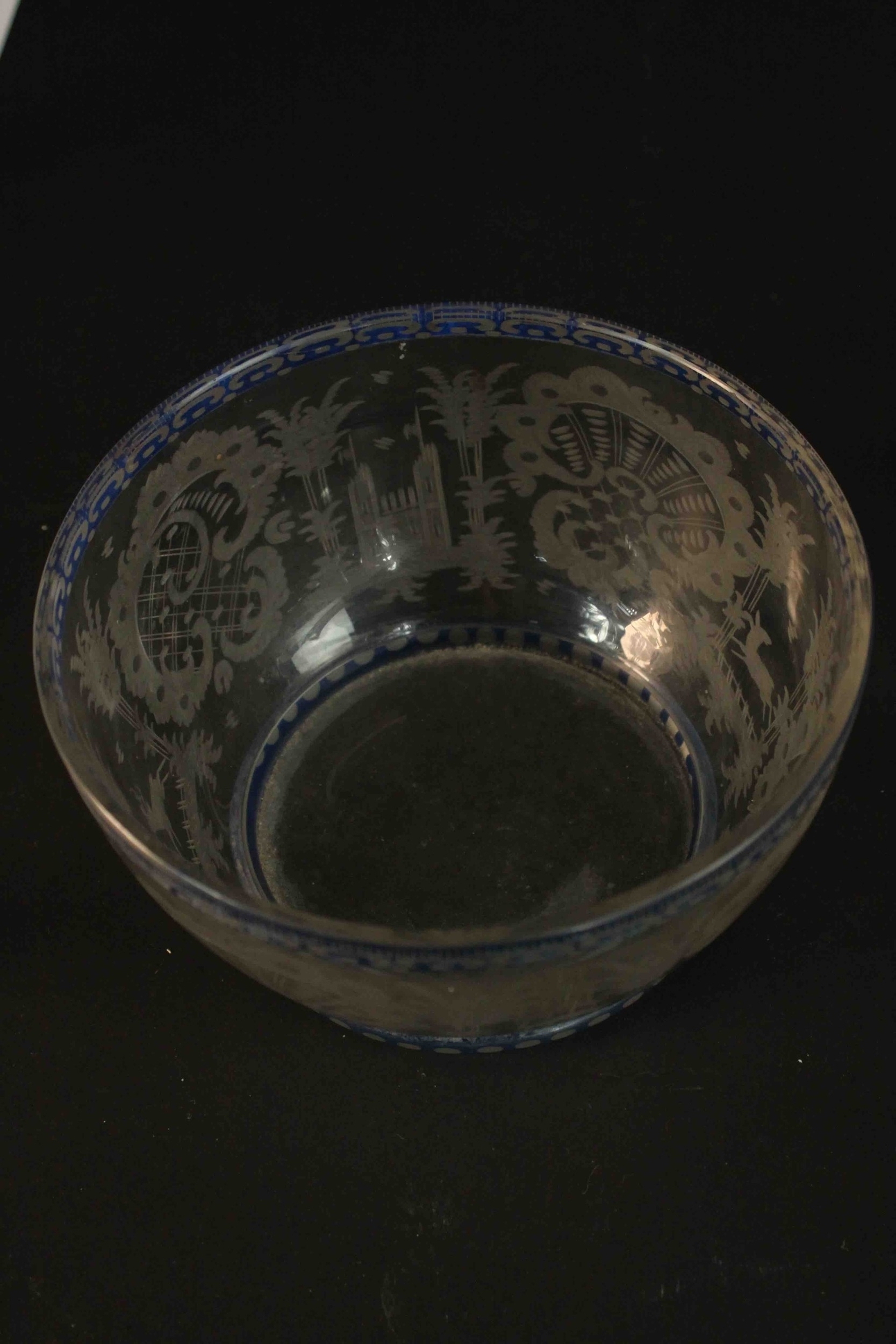A collection of hand cut and engraved glass, including a Bohemian 19th century etched bowl, a set of - Image 6 of 10
