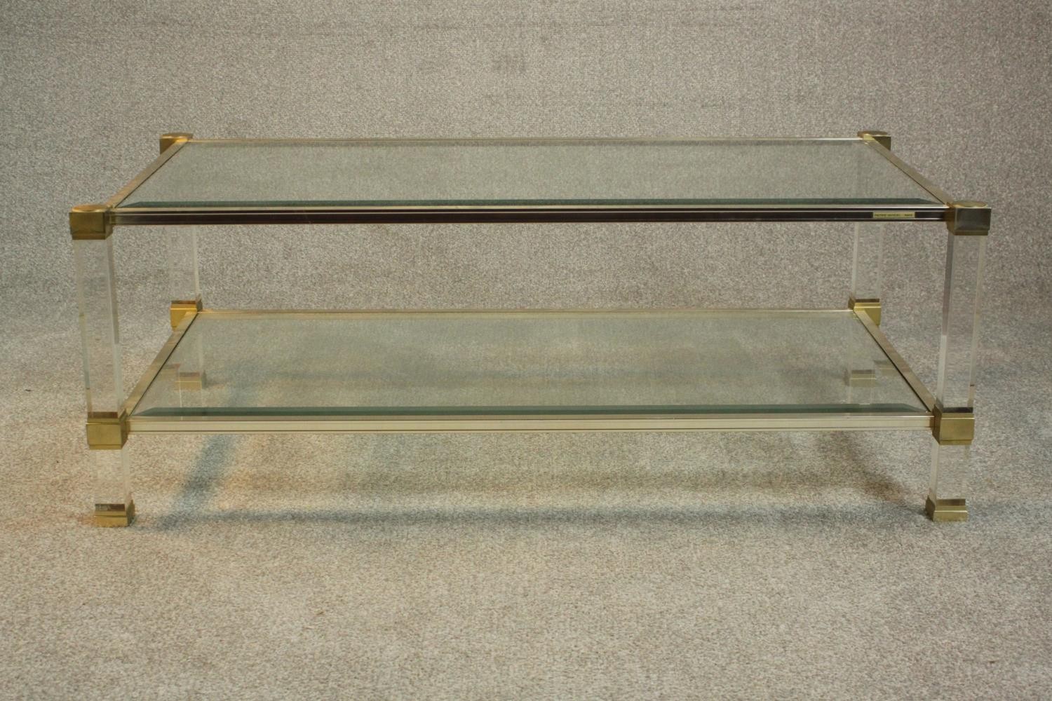 A Pierre Vandel of Paris coffee table in clear perspex, glass and pale brass finish, single under - Image 2 of 8