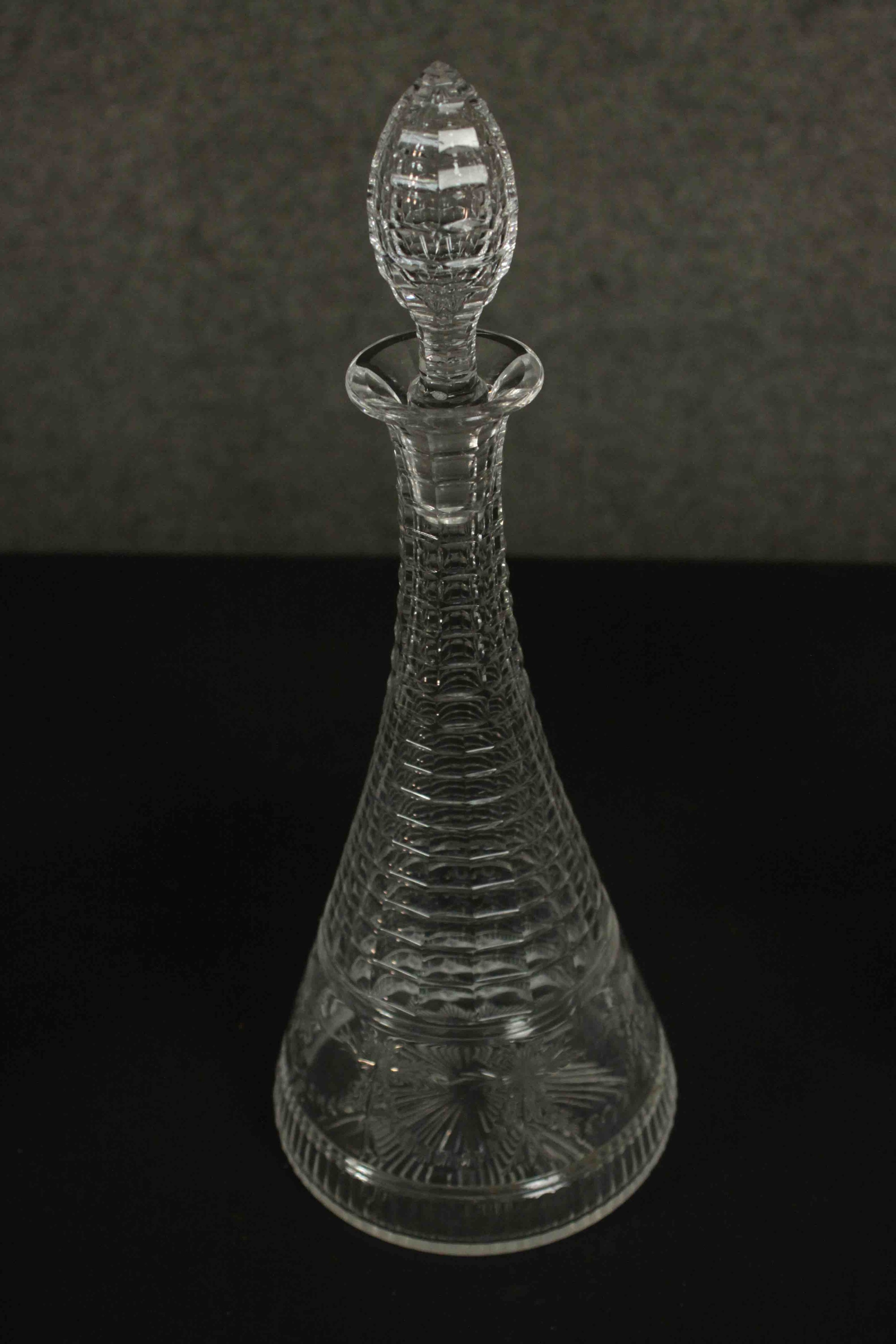 A pair of 19th century hand cut crystal decanters along with a 19th century decanter with slender - Image 4 of 5