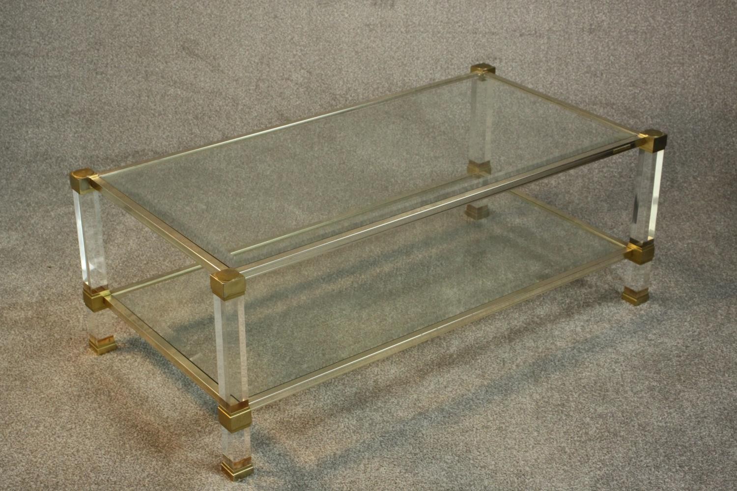A Pierre Vandel of Paris coffee table in clear perspex, glass and pale brass finish, single under - Image 3 of 8
