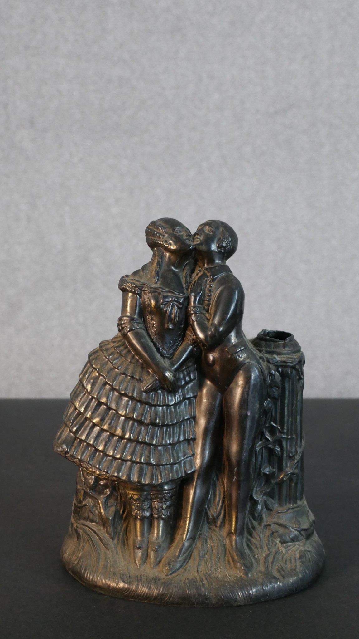 A bronze figure of a man smoking a pipe along with a spelter figure of a female swimmer (arm broken) - Image 4 of 8